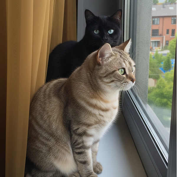 Katze schaut aus dem Fenster 